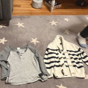 Gray and White Kids Henley Shirt and Striped Cardigan